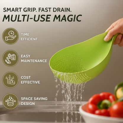 🍚 3-in-1 Smart Rice Washer, Strainer & Drainer — Wash, Drain & Serve with Ease