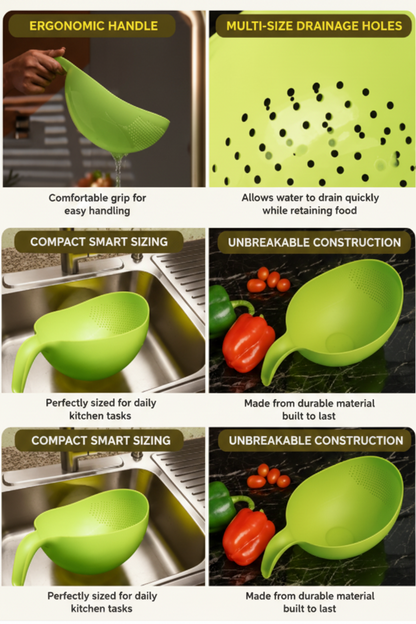 🍚 3-in-1 Smart Rice Washer, Strainer & Drainer — Wash, Drain & Serve with Ease